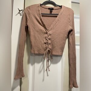 Cropped Lace Up Sweater